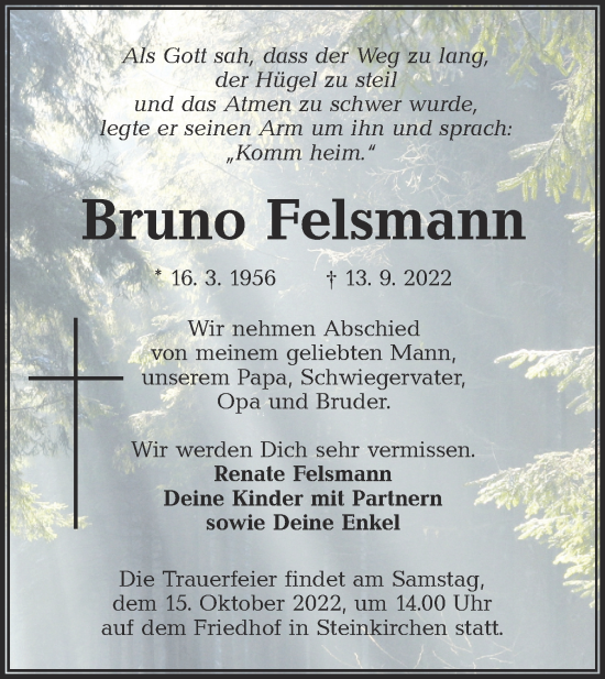 Traueranzeige von Bruno Felsmann von lausitzer_rundschau