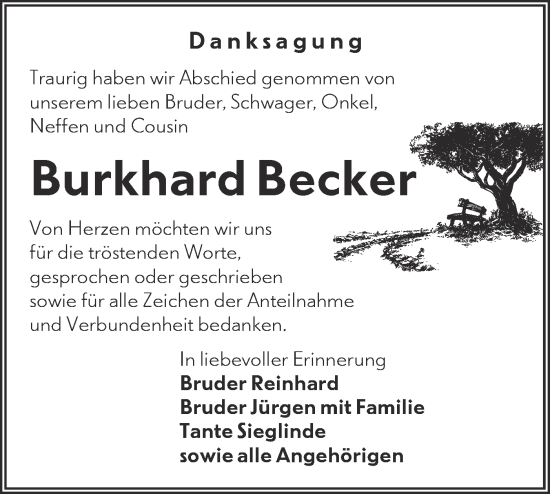 Traueranzeige von Burkhard Becker von lausitzer_rundschau