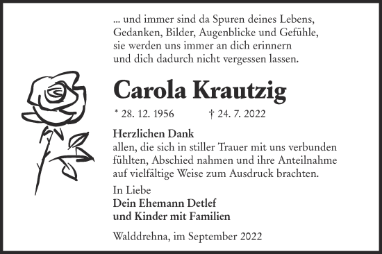 Traueranzeige von Carola Krautzig von lausitzer_rundschau