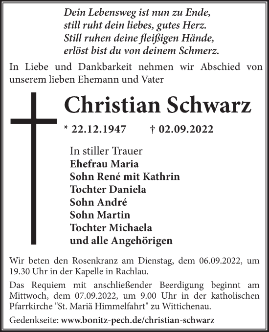 Traueranzeige von Christian Schwarz von lausitzer_rundschau