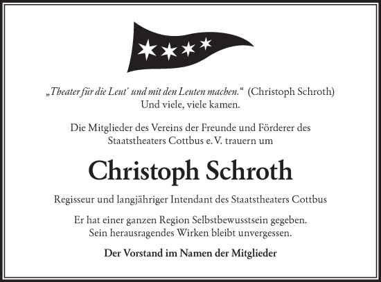 Traueranzeige von Christoph Schroth von lausitzer_rundschau