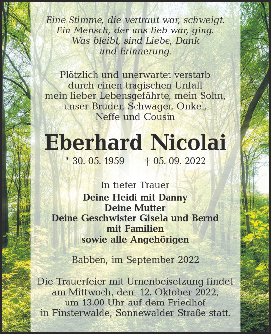 Traueranzeige von Eberhard Nicolai von lausitzer_rundschau