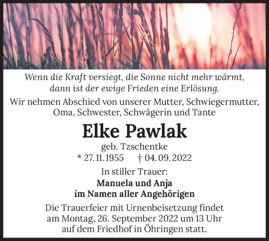 Traueranzeige von Elke Pawlak von lausitzer_rundschau