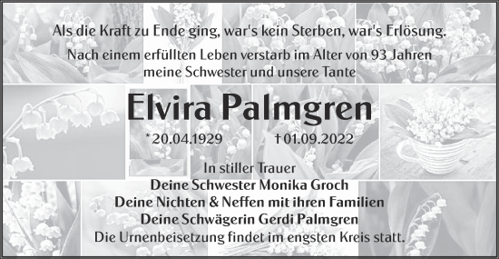 Traueranzeige von Elvira Palmgren von lausitzer_rundschau