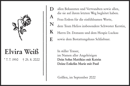 Traueranzeige von Elvira Weiß von lausitzer_rundschau