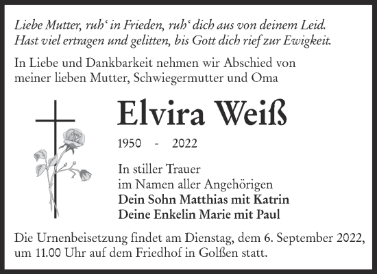 Traueranzeige von Elvira Weiß von lausitzer_rundschau