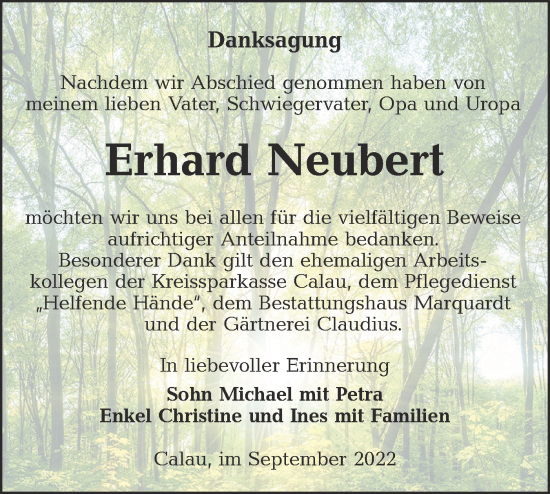 Traueranzeige von Erhard Neubert von lausitzer_rundschau
