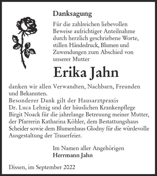 Traueranzeige von Erika Jahn von lausitzer_rundschau