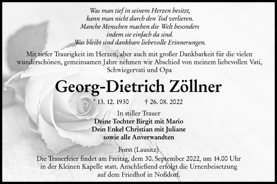 Traueranzeige von Georg-Dietrich Zöllner von lausitzer_rundschau