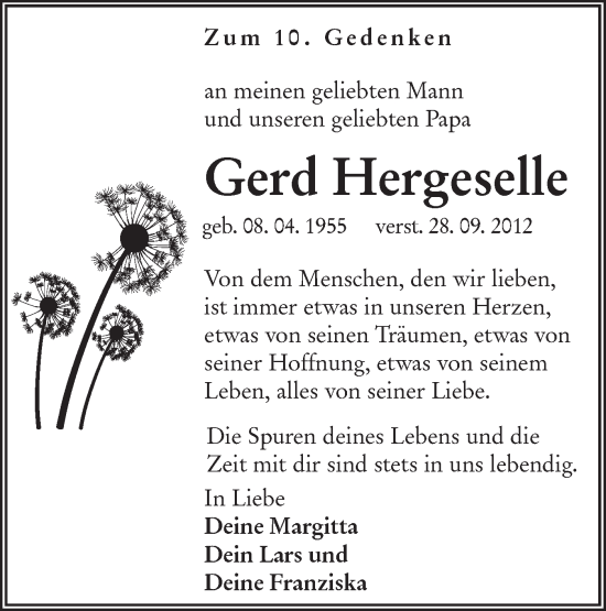 Traueranzeige von Gerd Hergeselle von lausitzer_rundschau