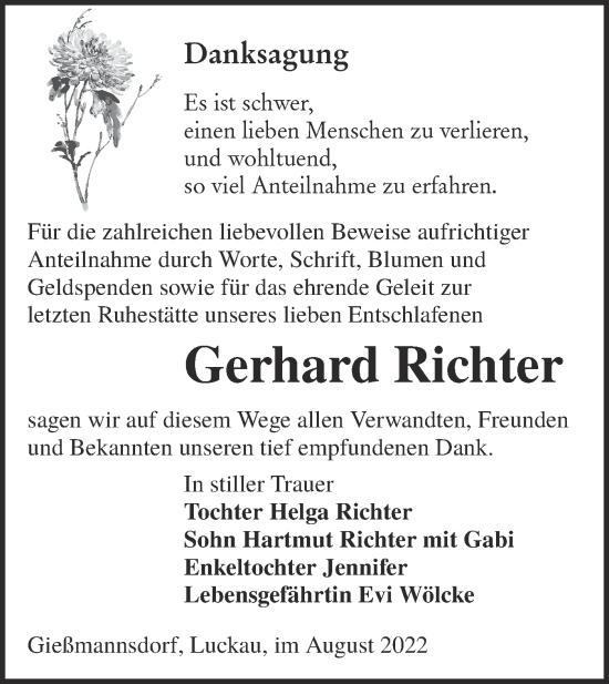 Traueranzeige von Gerhard Richter von lausitzer_rundschau