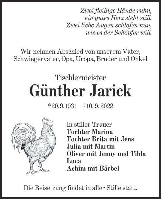 Traueranzeige von Günther Jarick von lausitzer_rundschau