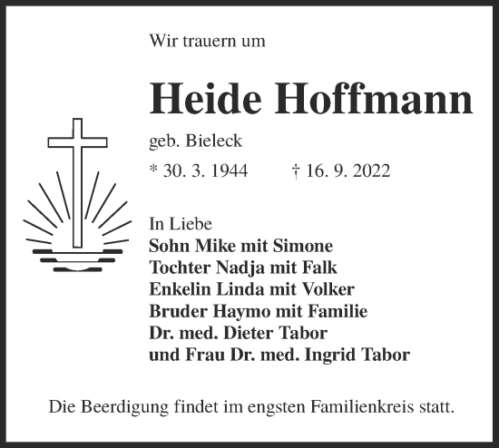 Traueranzeige von Heide Hoffmann von lausitzer_rundschau