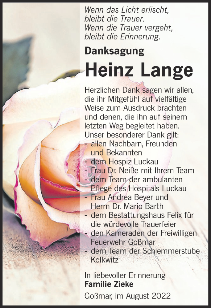  Traueranzeige für Heinz Lange vom 10.09.2022 aus lausitzer_rundschau