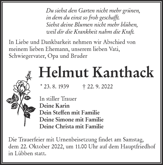 Traueranzeige von Helmut Kanthack von lausitzer_rundschau