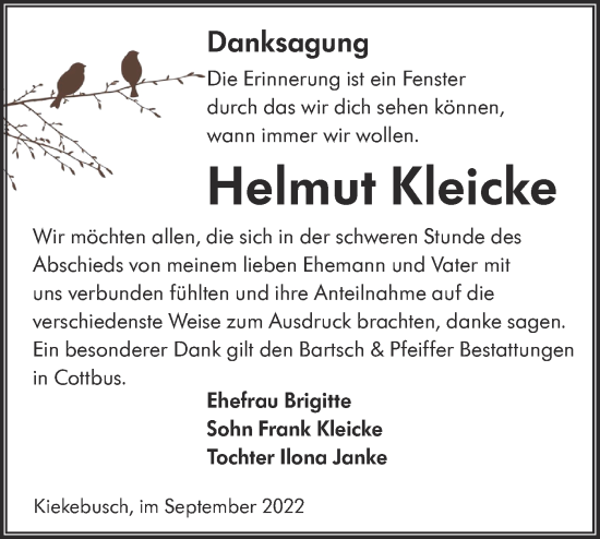 Traueranzeige von Helmut Kleicke von lausitzer_rundschau