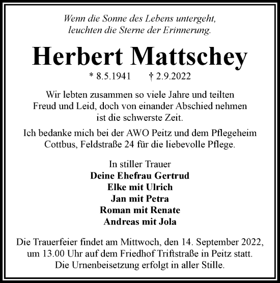 Traueranzeige von Herbert Mattschey von lausitzer_rundschau