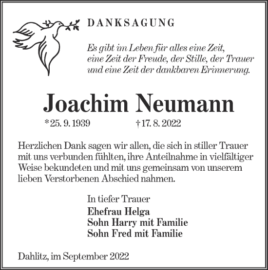 Traueranzeige von Joachim Neumann von lausitzer_rundschau