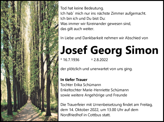 Traueranzeige von Josef Georg Simon von lausitzer_rundschau