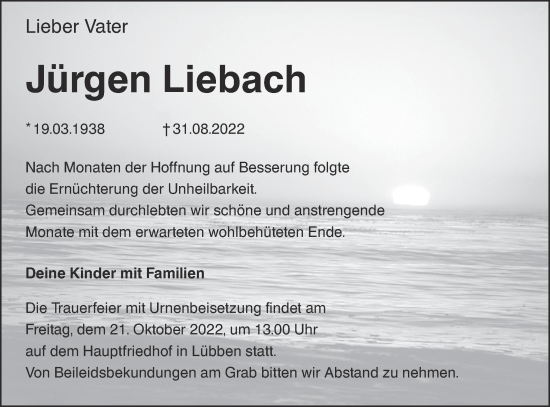 Traueranzeige von Jürgen Liebach von lausitzer_rundschau