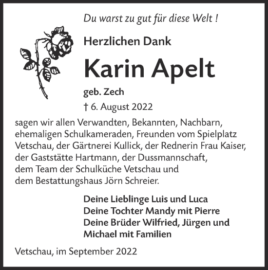 Traueranzeige von Karin Apelt von lausitzer_rundschau