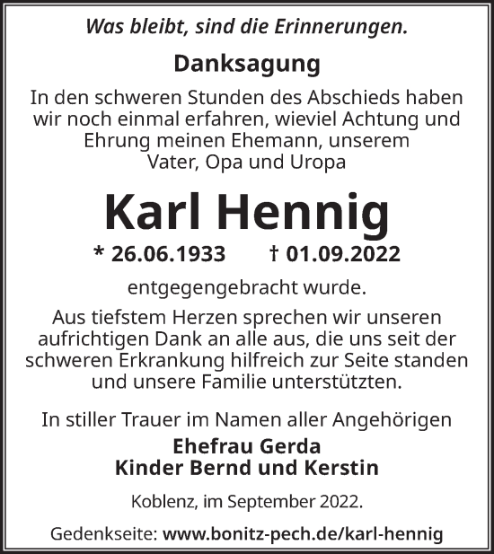 Traueranzeige von Karl Hennig von lausitzer_rundschau