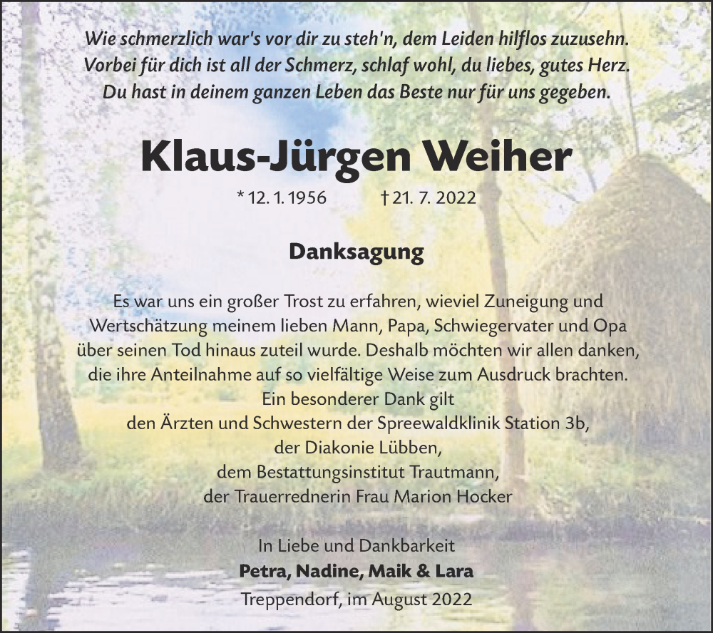  Traueranzeige für Klaus-Jürgen Weiher vom 10.09.2022 aus lausitzer_rundschau