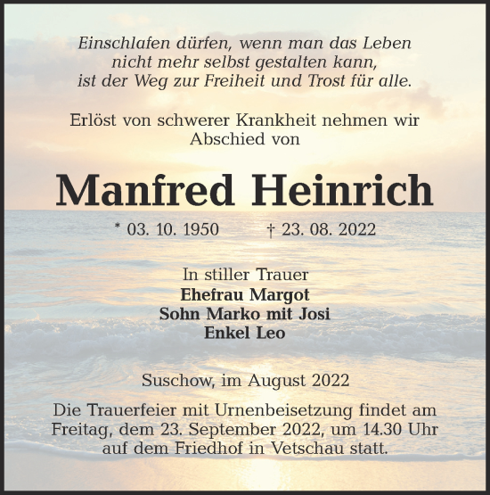 Traueranzeige von Manfred Heinrich von lausitzer_rundschau