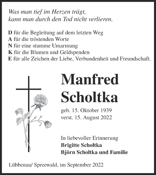 Traueranzeige von Manfred Scholtka von lausitzer_rundschau
