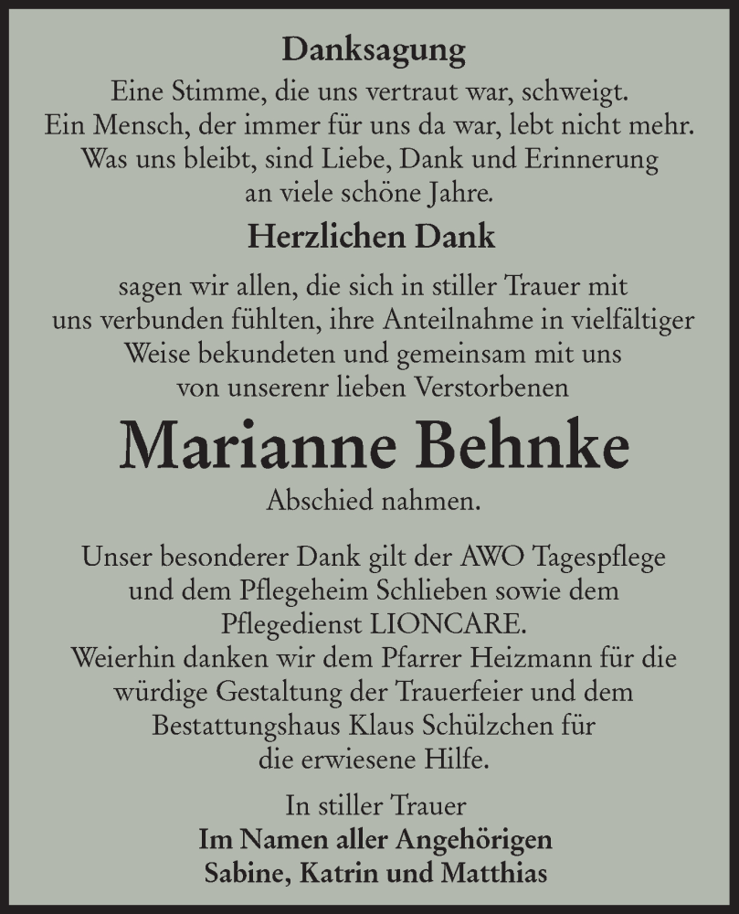  Traueranzeige für Marianne Behnke vom 24.09.2022 aus lausitzer_rundschau