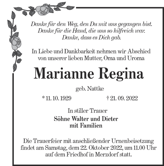 Traueranzeige von Marianne Regina von lausitzer_rundschau