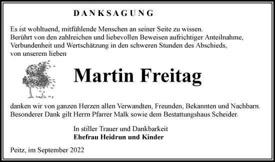 Traueranzeige von Martin Freitag von lausitzer_rundschau
