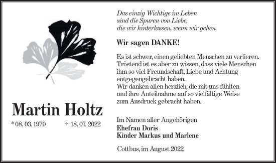 Traueranzeige von Martin Holtz von lausitzer_rundschau