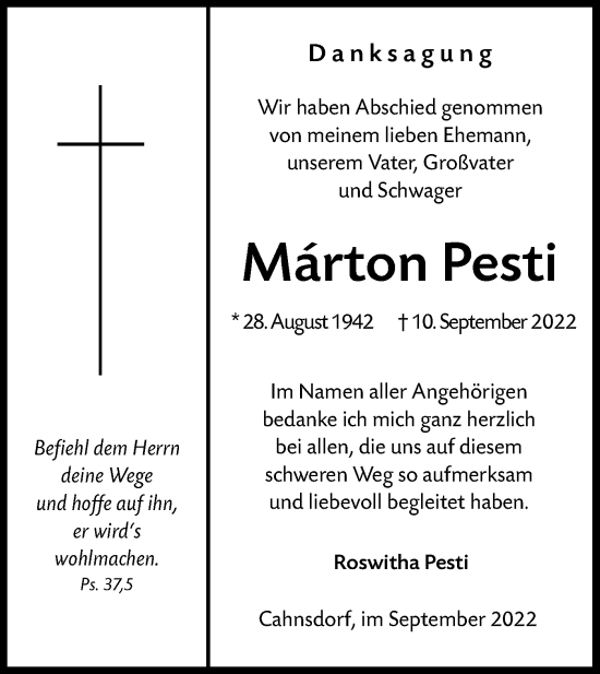 Traueranzeige von Marton Pesti von lausitzer_rundschau
