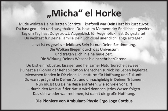 Traueranzeige von Micha el Horke von lausitzer_rundschau