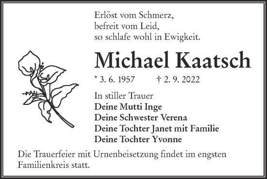 Traueranzeige von Michael Kaatsch von lausitzer_rundschau