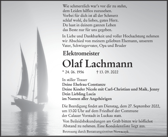 Traueranzeige von Olaf Lachmann von lausitzer_rundschau