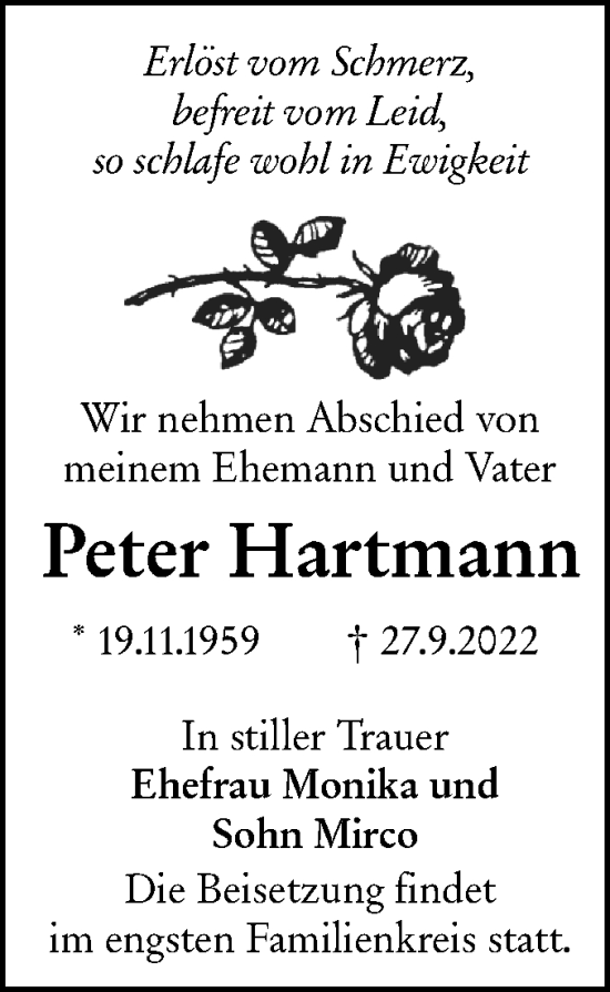 Traueranzeige von Peter Hartmann von lausitzer_rundschau