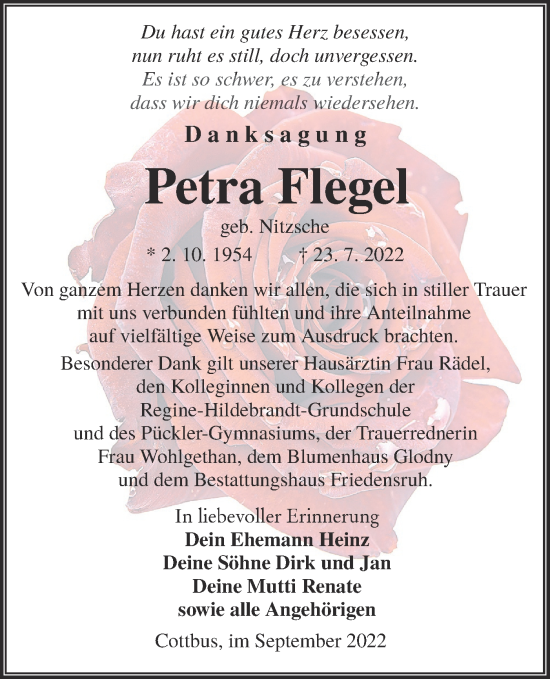 Traueranzeige von Petra Flegel von lausitzer_rundschau