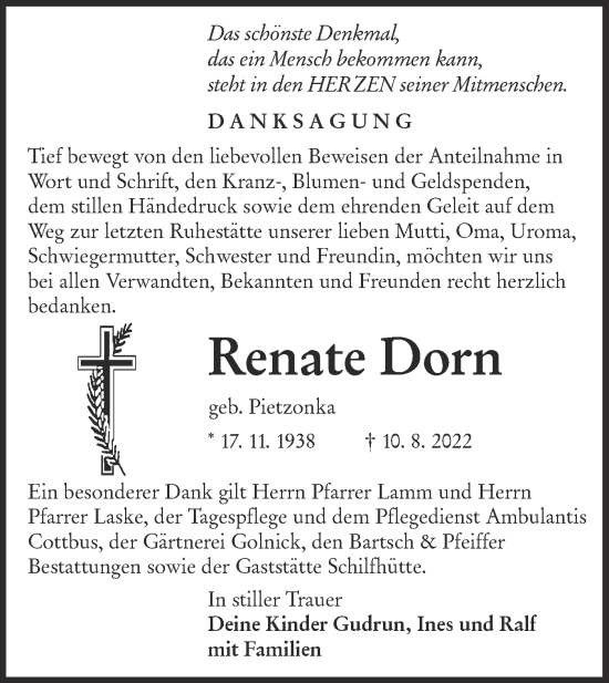 Traueranzeige von Renate Dorn von lausitzer_rundschau