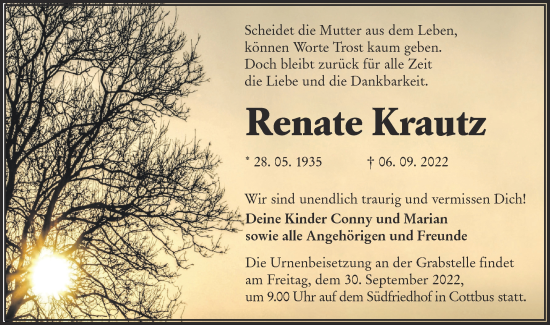Traueranzeige von Renate Krautz von lausitzer_rundschau