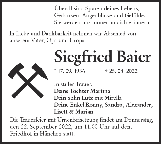 Traueranzeige von Siegfried Baier von lausitzer_rundschau