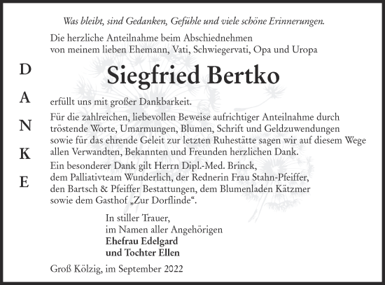 Traueranzeige von Siegfried Bertko von lausitzer_rundschau