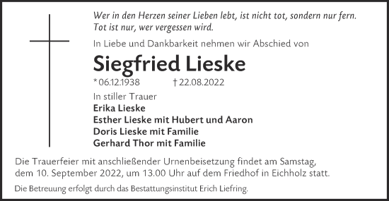 Traueranzeige von Siegfried Lieske von lausitzer_rundschau