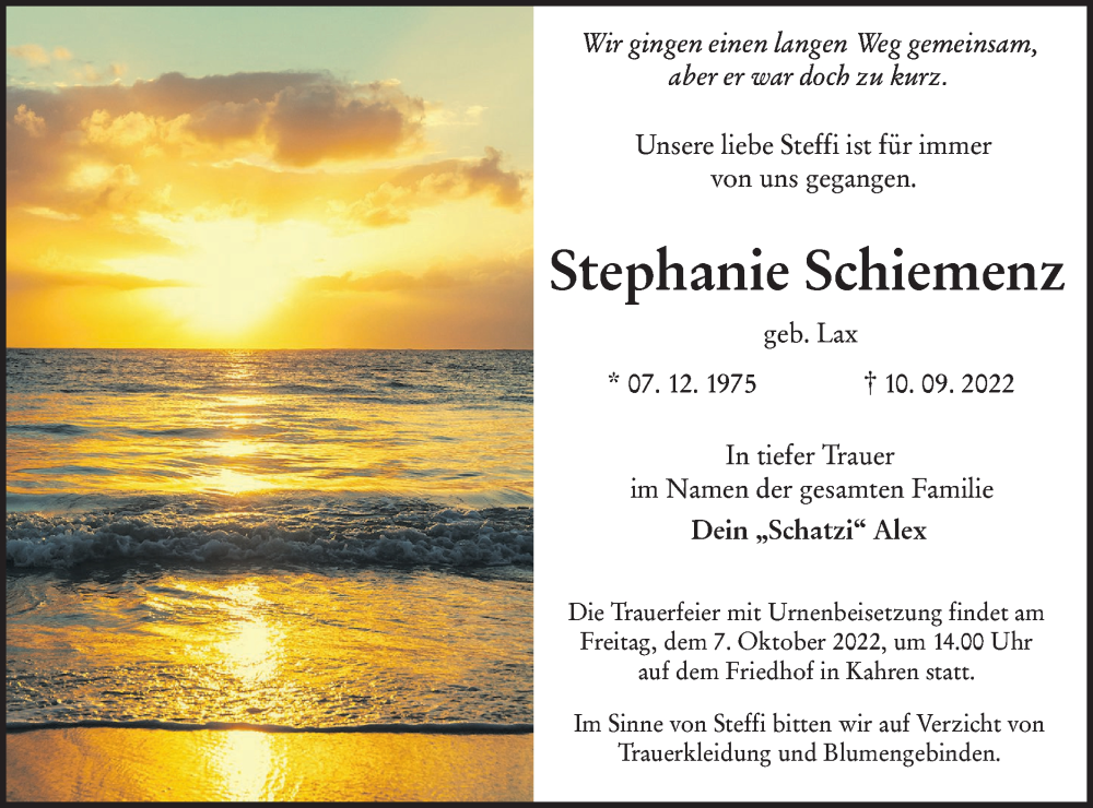  Traueranzeige für Stephanie Schiemenz vom 24.09.2022 aus lausitzer_rundschau