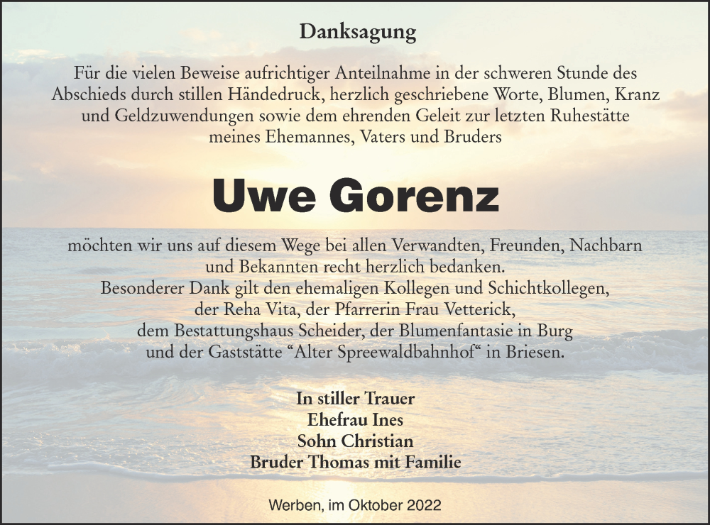  Traueranzeige für Uwe Gorenz vom 01.10.2022 aus lausitzer_rundschau