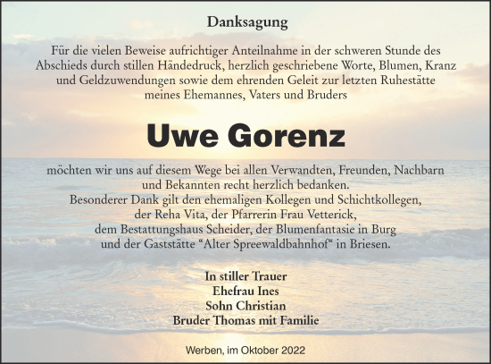 Traueranzeige von Uwe Gorenz von lausitzer_rundschau