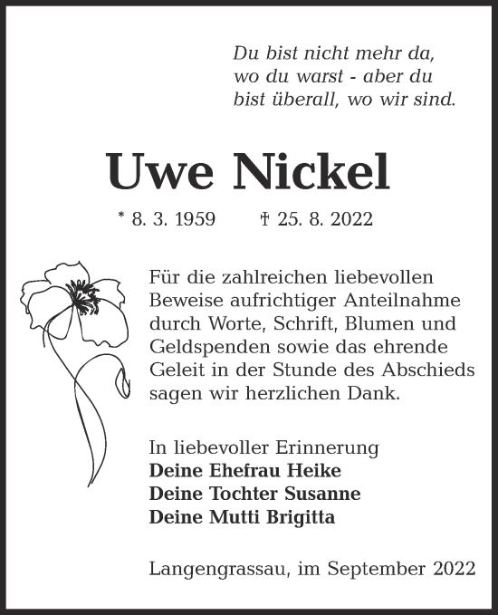 Traueranzeige von Uwe Nickel von lausitzer_rundschau