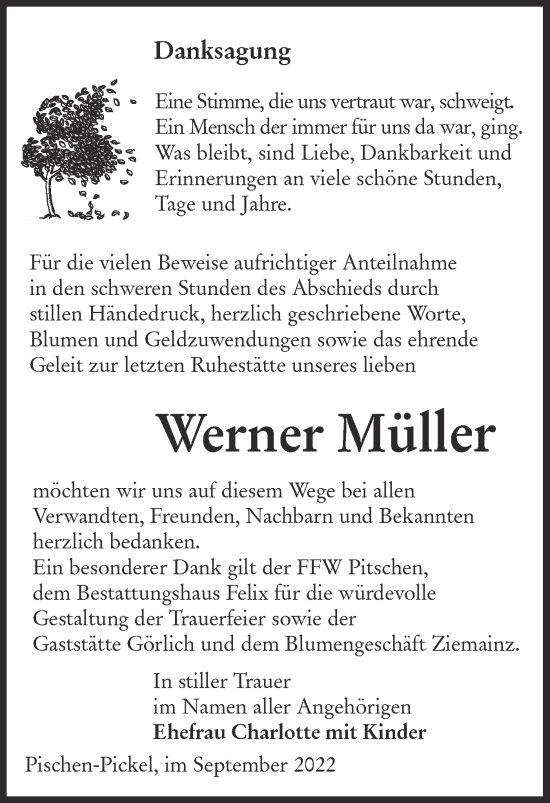 Traueranzeige von Werner Müller von lausitzer_rundschau