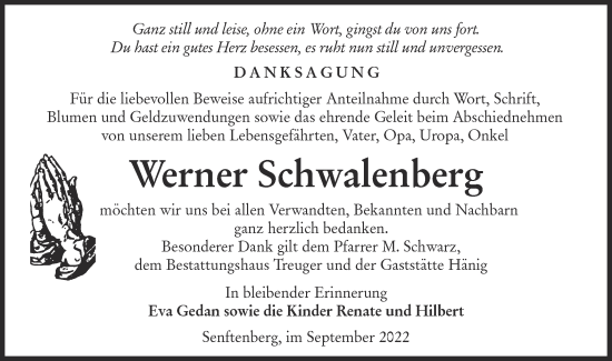 Traueranzeige von Werner Schwalenberg von lausitzer_rundschau